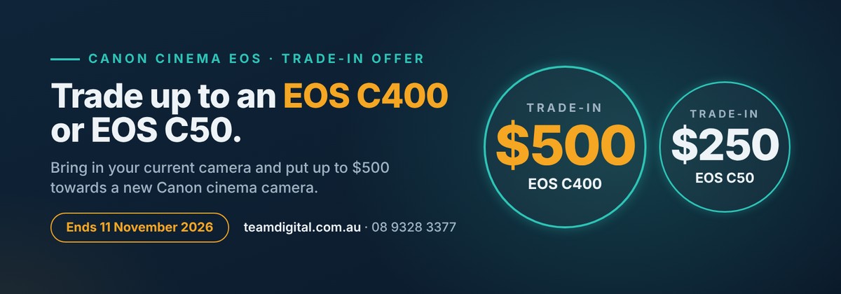 Canon Cinema EOS trade-in offer: $500 on EOS C400, $250 on EOS C50. Ends 11 November 2026.
